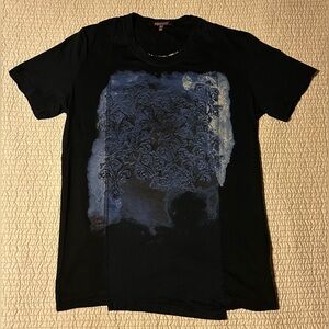 Roberto Cavalli Vintage 2007 Asymmetrical Paneled Fleur-de-Lis Print T Small